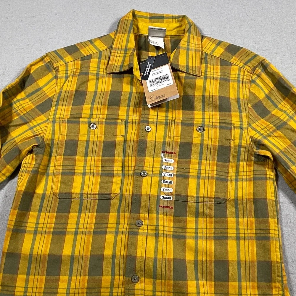 The North Face Plaid Flannel Shirt Men Small Yellow‎ Olive Gorpcore Hiking NWT